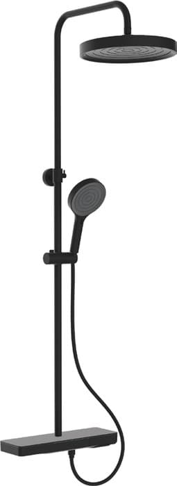 KEROVIT Aurum 3 Function Shower Set with Thermostat Function ABS Shower Head with Rain + ABS Hand Shower with Rain + Water Outlet Shower Tube: Stainless Steel, Shower Shelf: Glass+ABS, Faucet: Brass, Button Switch